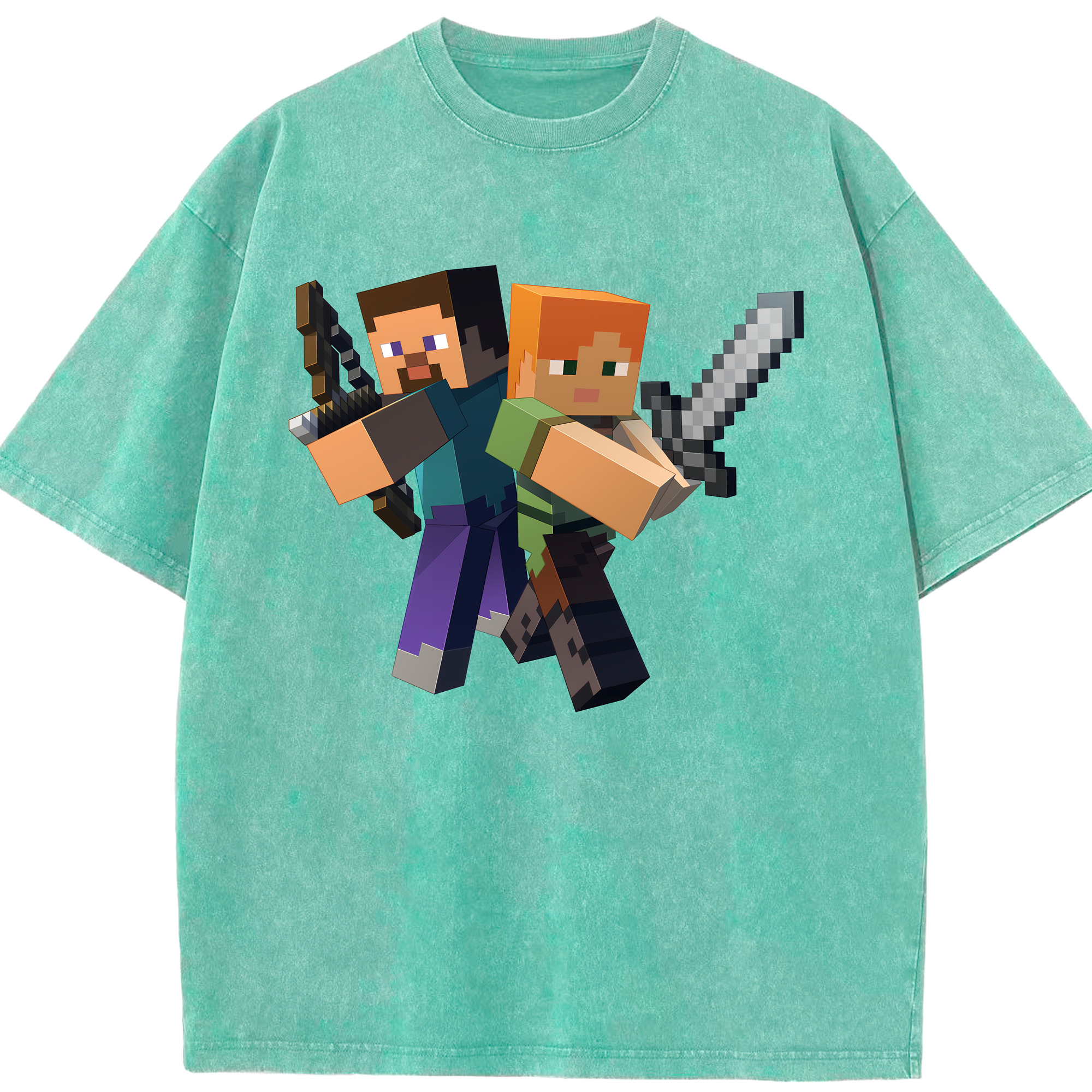 （画像用） マインクラフト ブロックの世界 Minecraft MC Block world 綿100% ヴィンテージ風 半袖Tシャツ（フロントプリント）